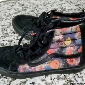 Floral Black Kids High-Top Sneakers